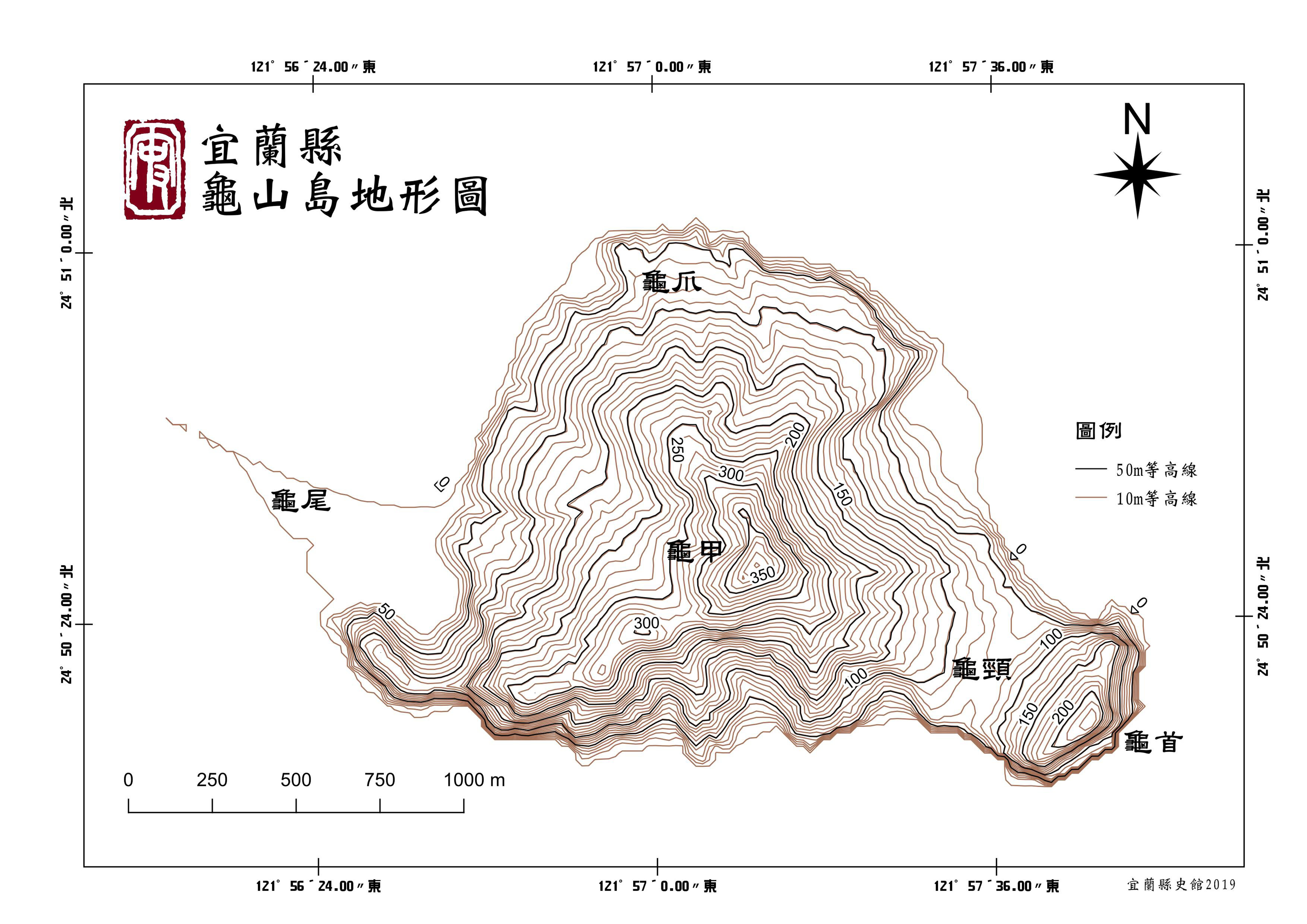 龜山島等高線分層設色圖